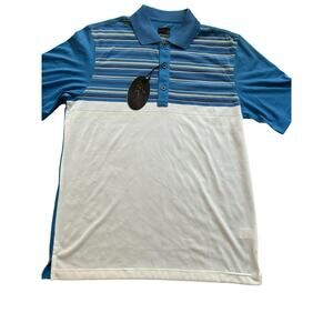 Greg Norman Golf Shirt Play Dry Performance Sz S Blue white Stripes NWT $75